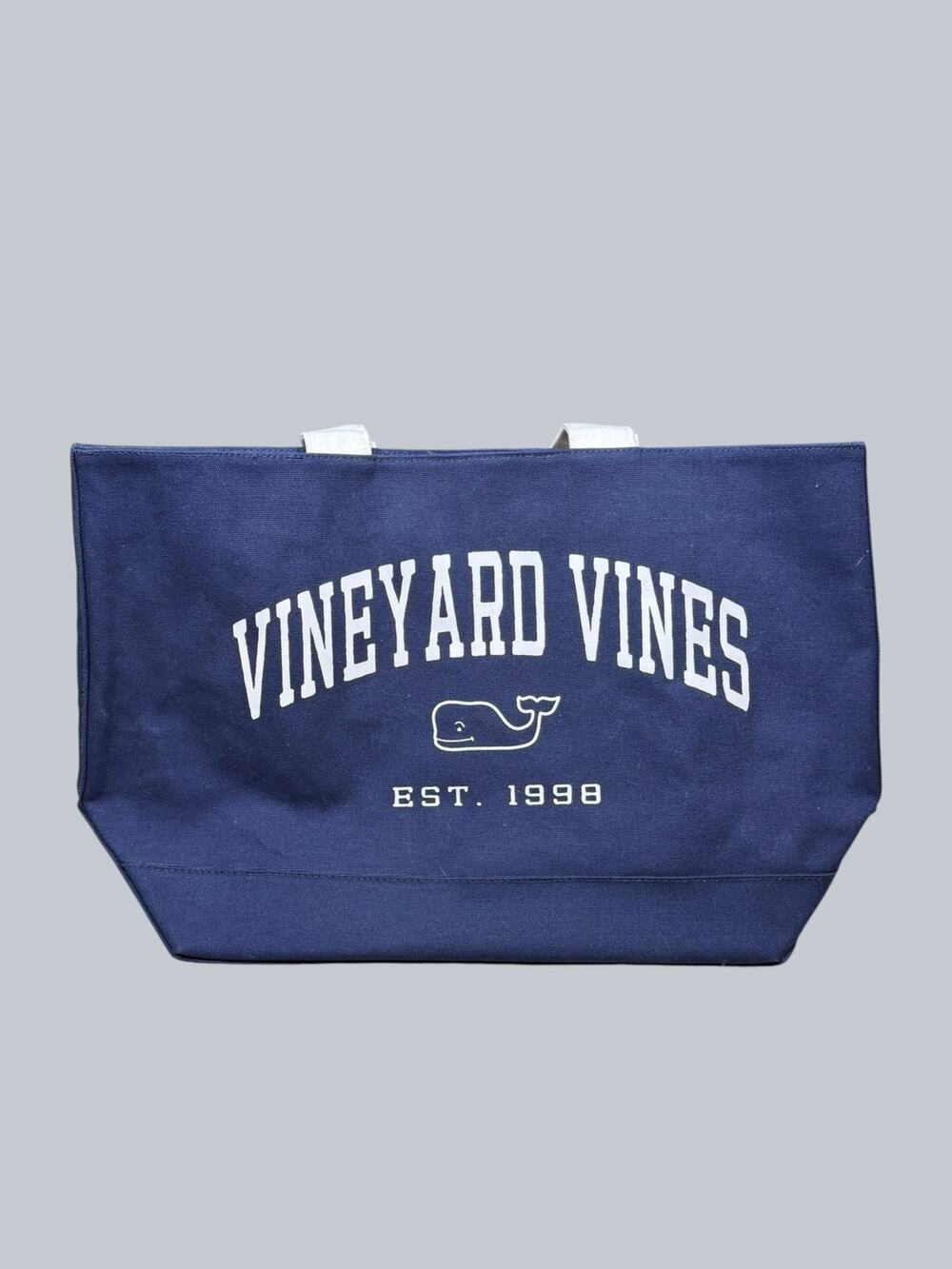 Vineyard Vines Classic Logo Navy Cream White Canvas Tote Bag
